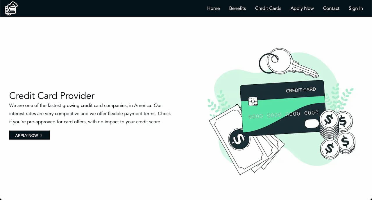 credit card website screenshot