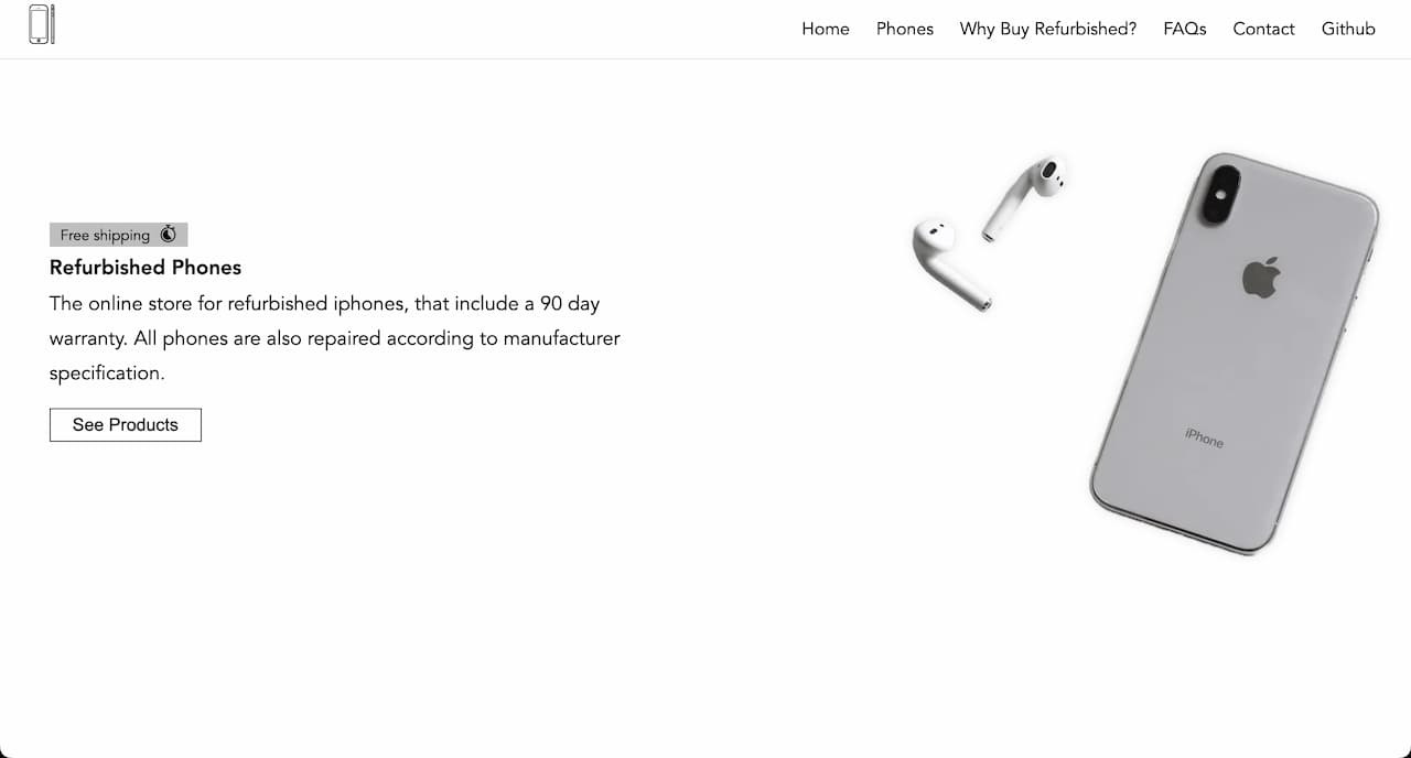 phone reseller landing page screenshot