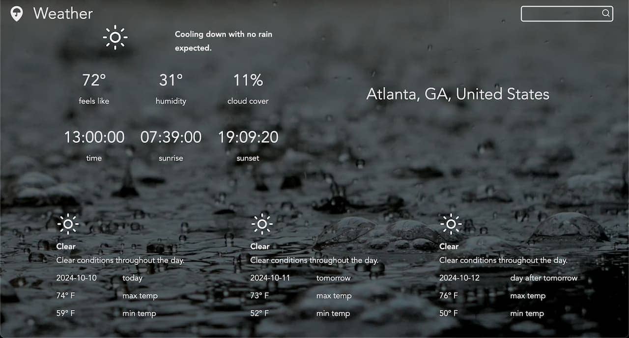 weather website screenshot